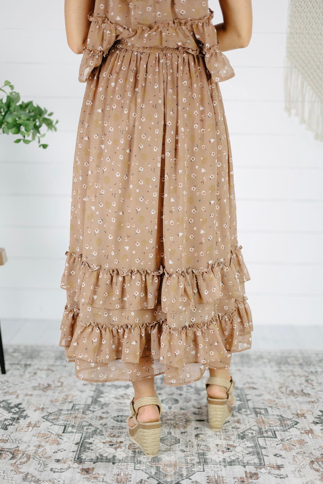 Leona Floral Midi Skirt- Mocha