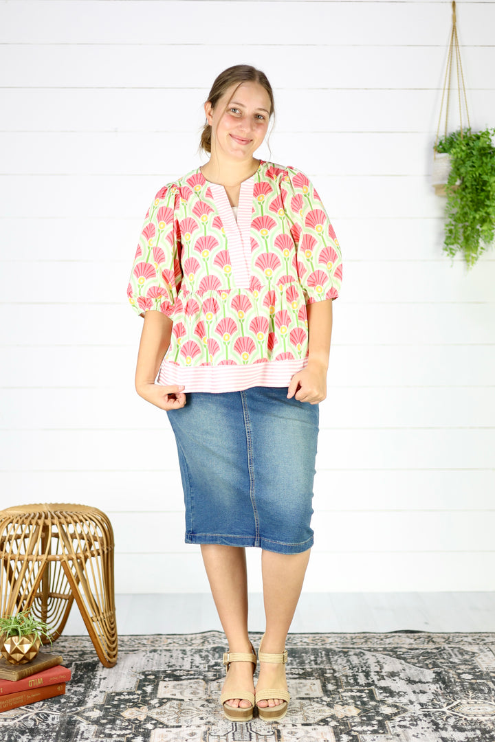 Bridgette Printed Top- Pink