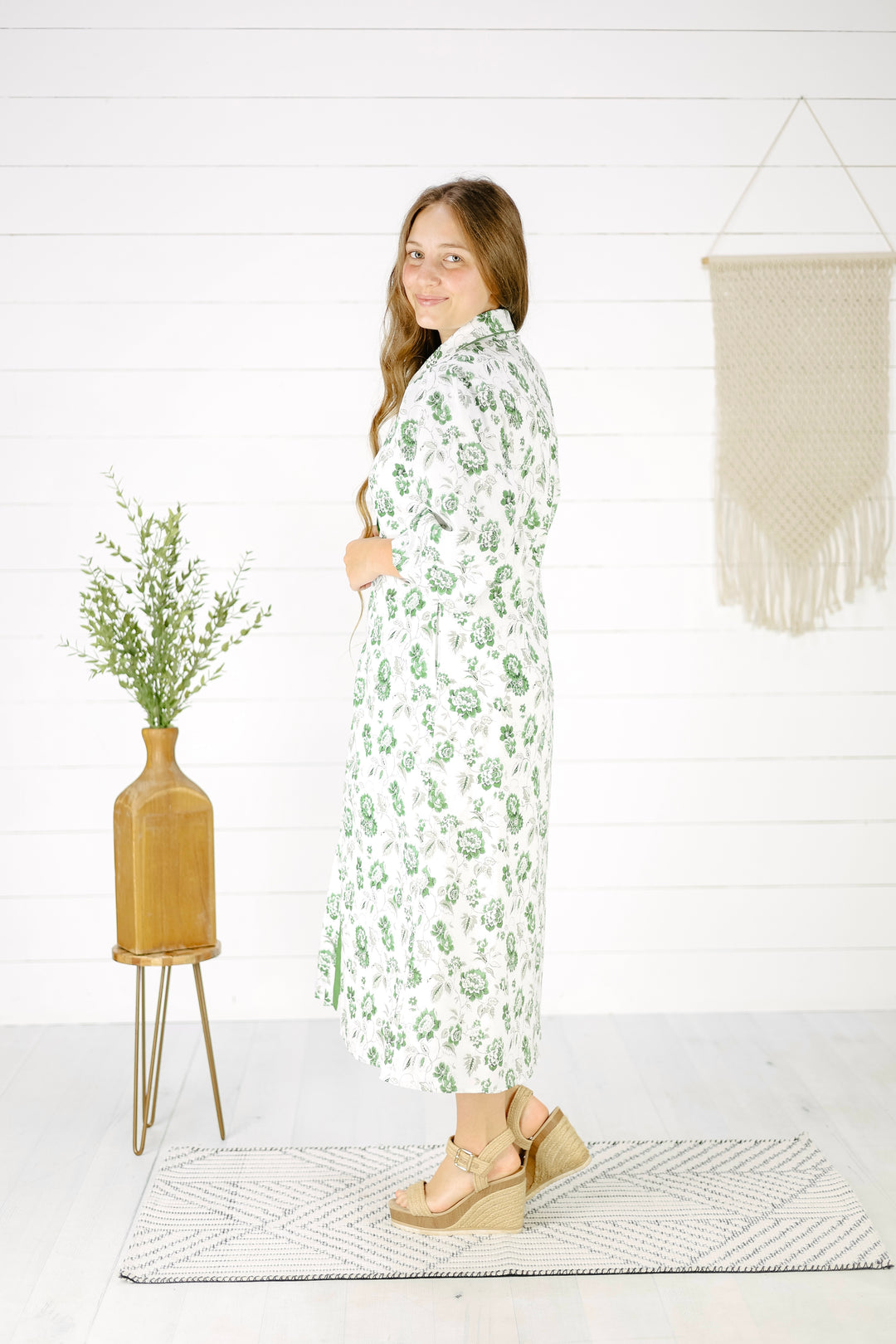 Magnolia Button Midi Dress- Green, Easter Dress, 3/4 Sleeves Modest Dress, Floral Dress 3X / Green Magnolia Button Midi Dress- Green, Easter Dress, 3/4 Sleeves Modest Dress, Floral Dress 3X / Green