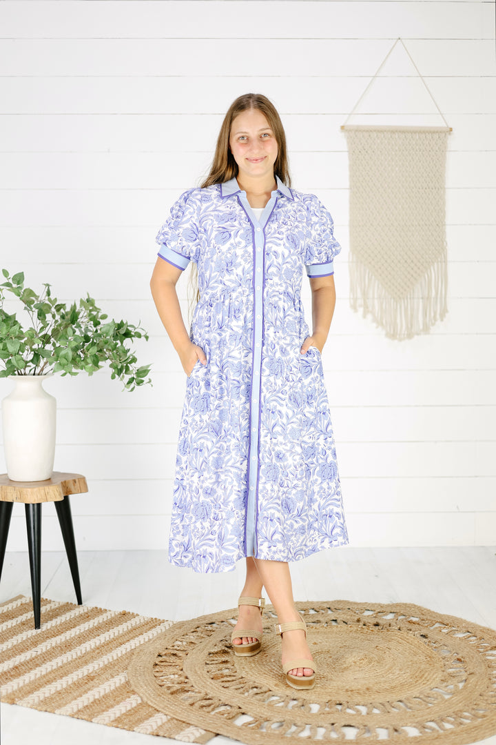 Ellian Floral Midi Dress- Blue