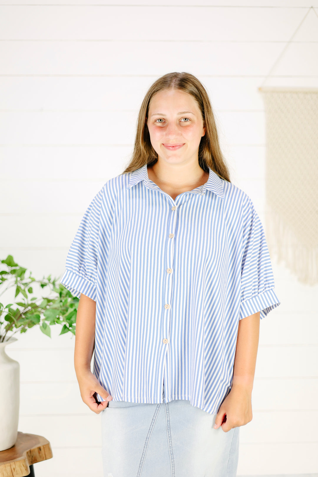 Constance Stripe Top-Cornflower Blue
