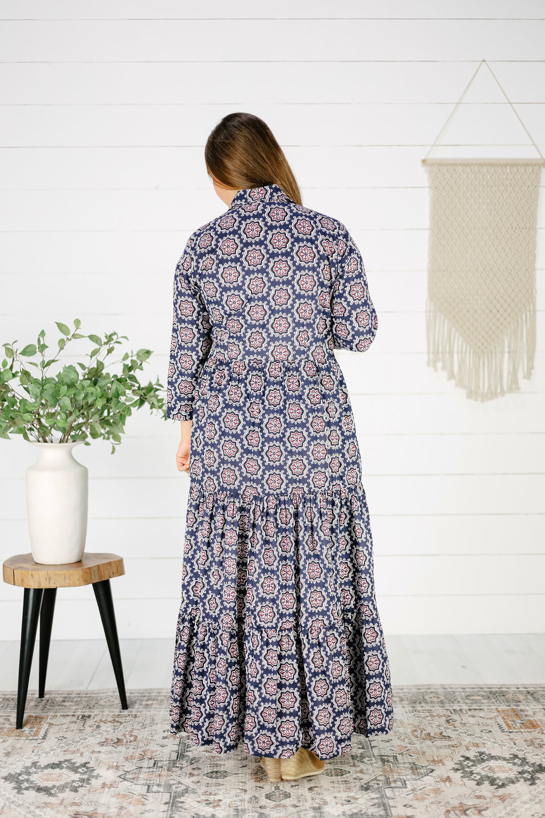 Jensen Hand Screen Printed Maxi Dress- Navy