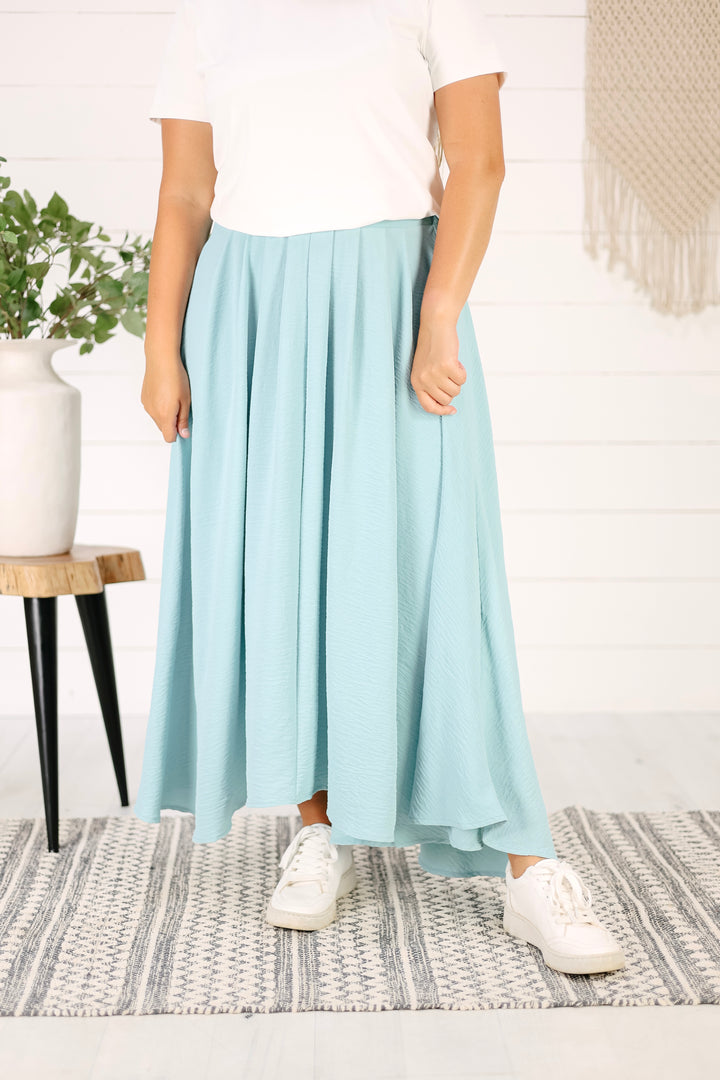Everly Box Pleated Midi Skirt-Light Teal