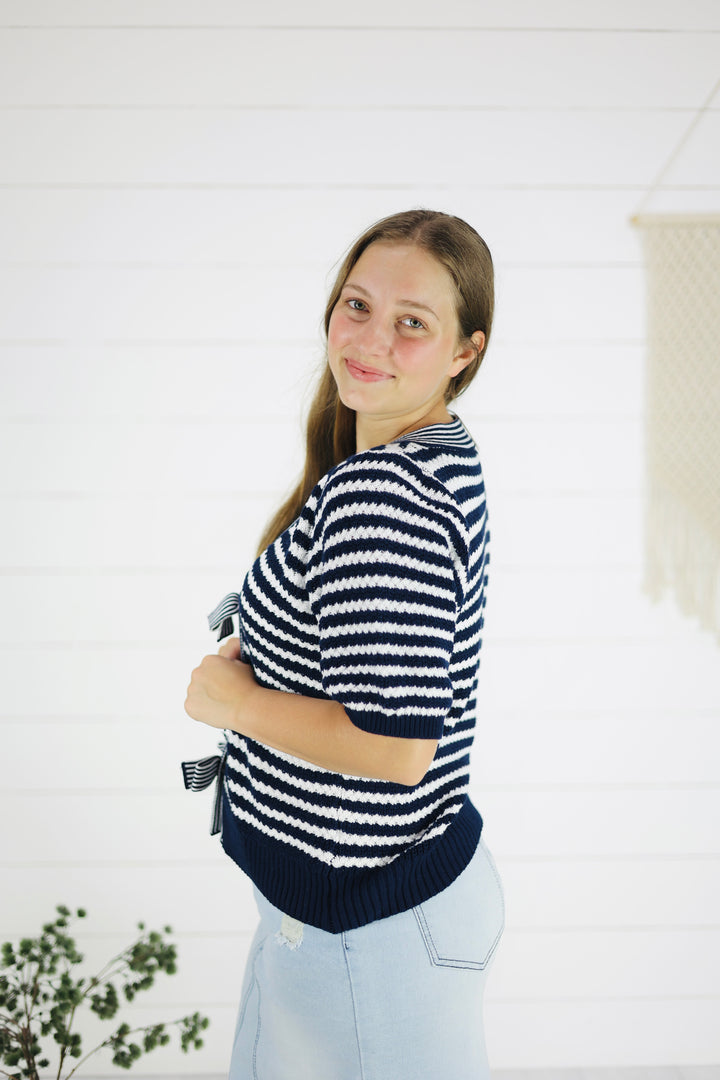 Emely Bow Cardigan-Navy