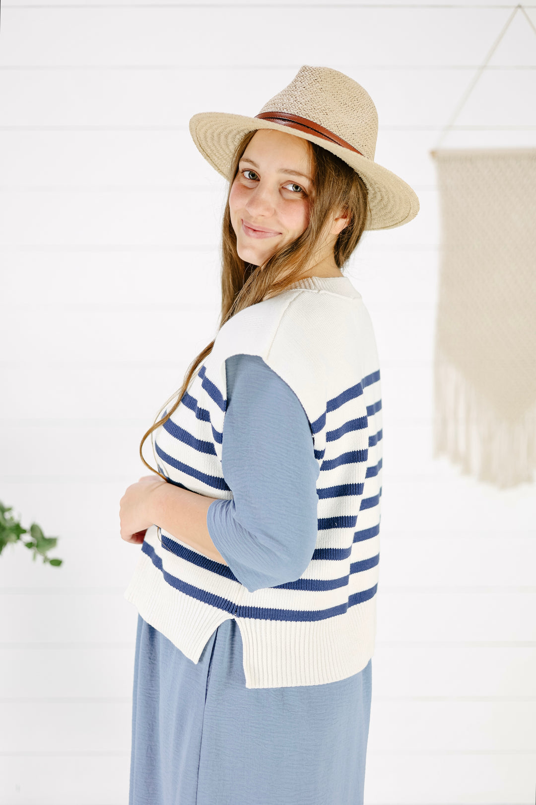 Lane Stripe Sweater- Lt. Navy