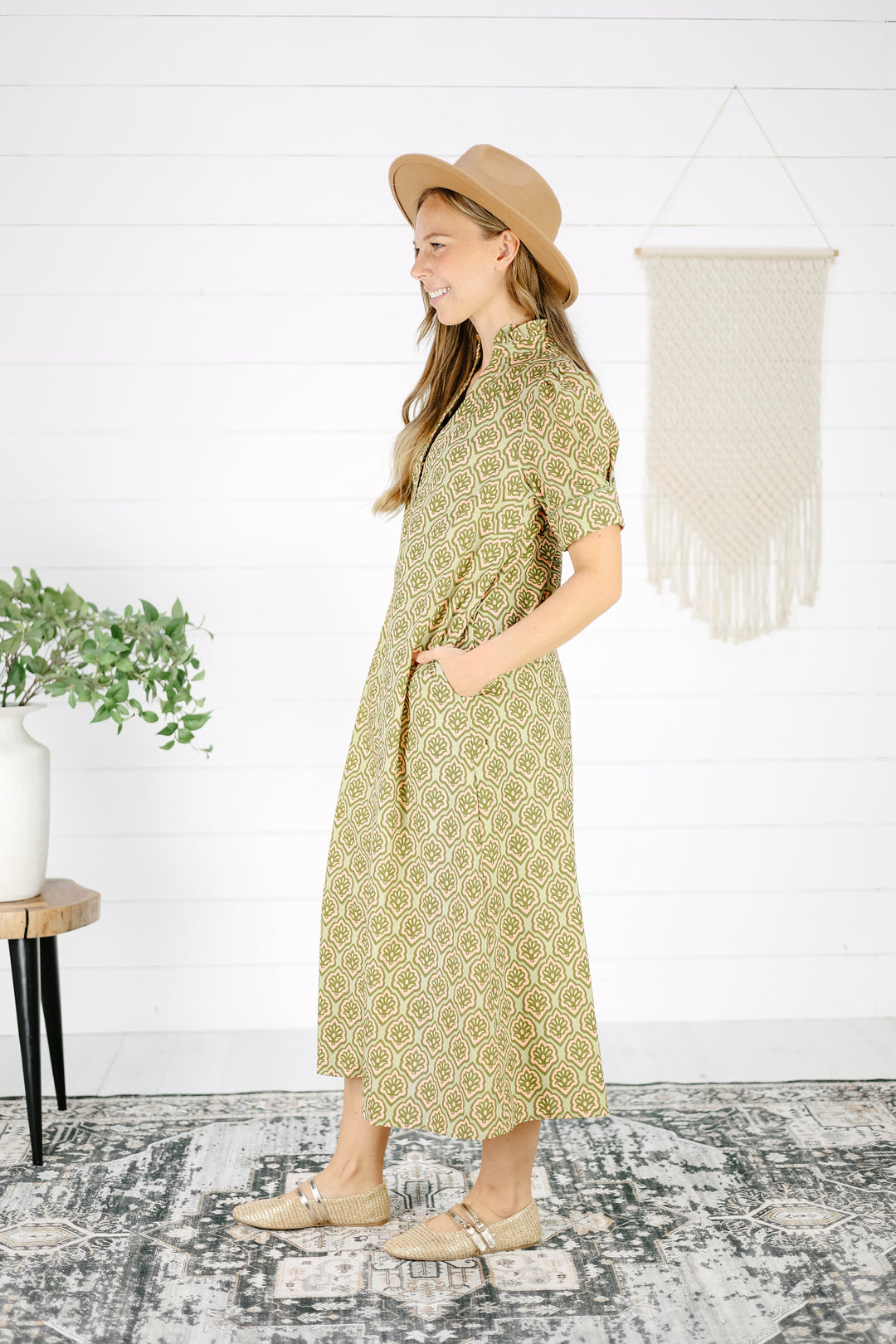 Kris Button Down Midi Dress-Matcha