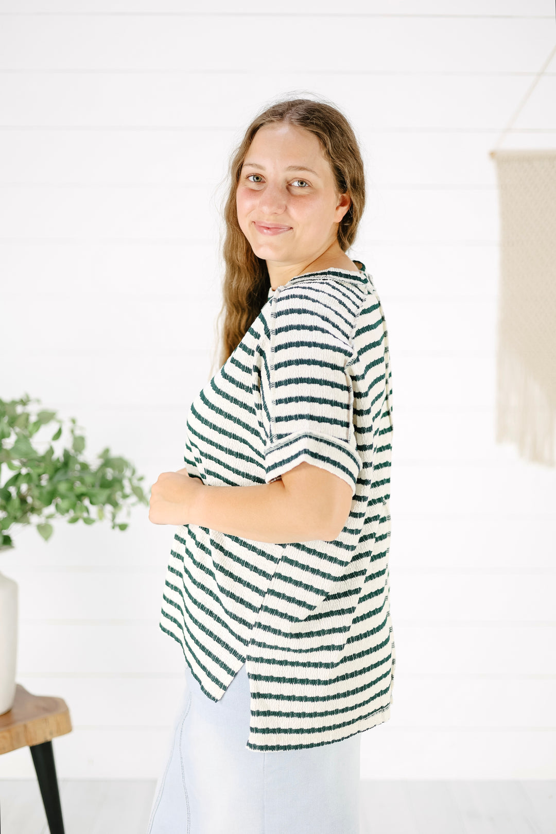 Asha Stripe Top-Hunter Green