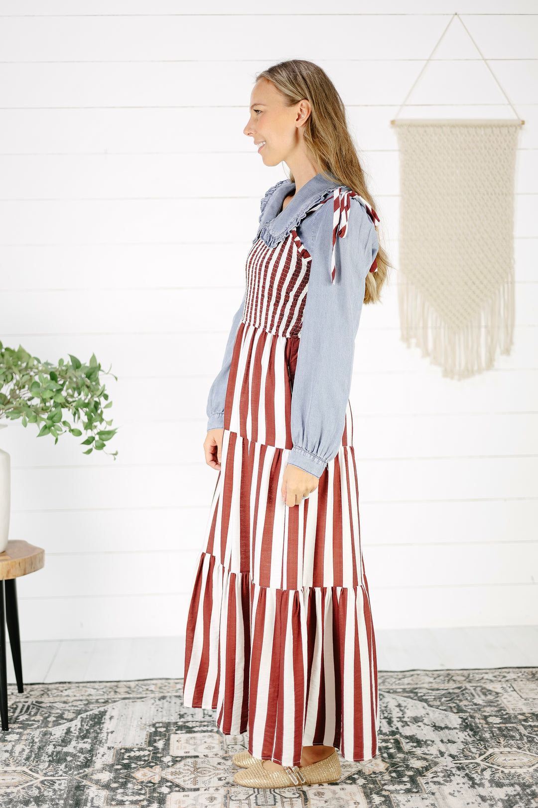 Kilby Striped Tiered Maxi Dress - Red