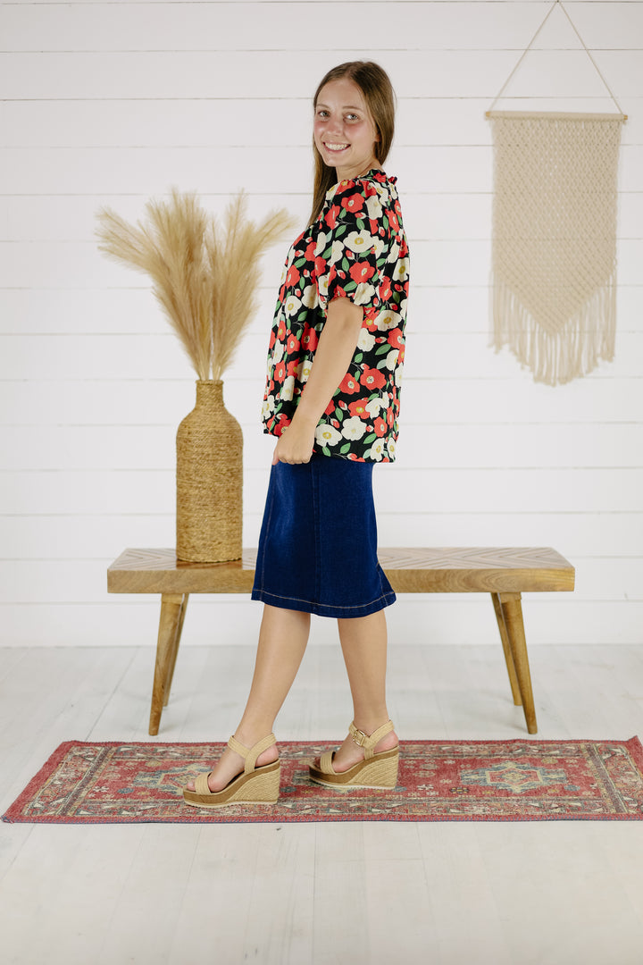 Cordelia Floral Top - Black/Final Sale