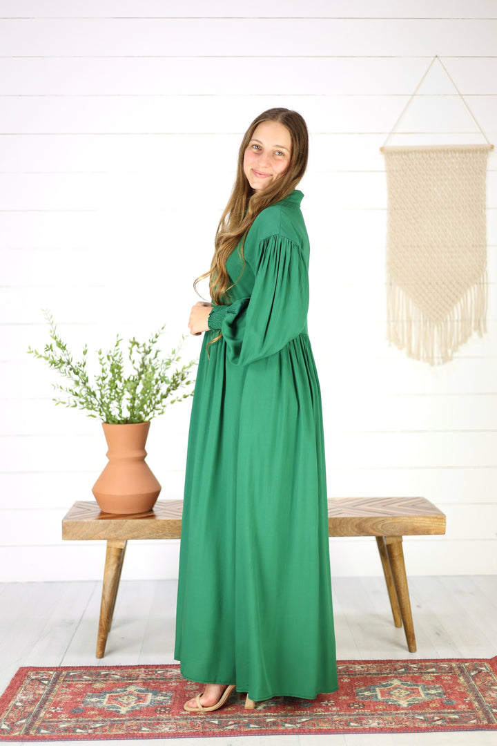 Casey Button Down Maxi Dress- Green