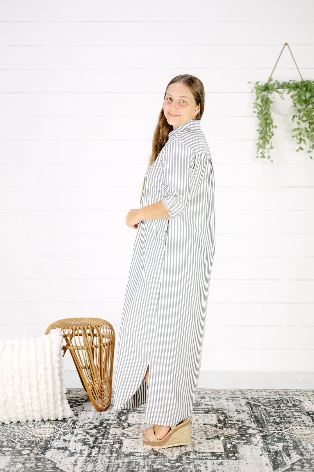 Byron Stripe Shirttail Maxi Dress- Black