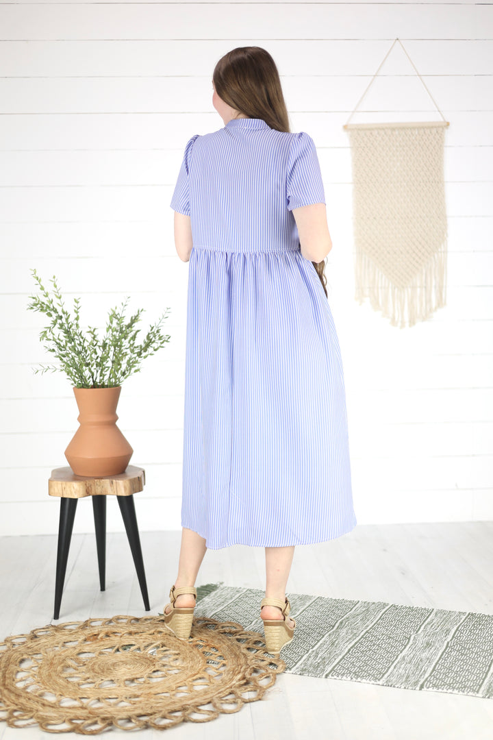 Adrienne  Bow Tie Dress- Blue
