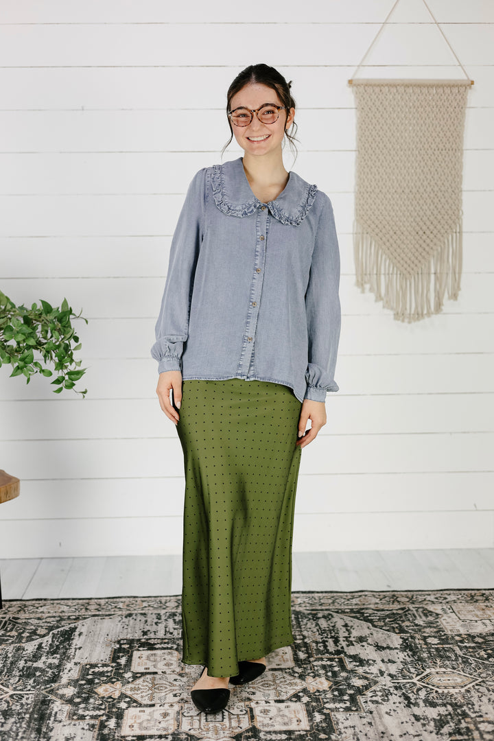 Clark Polka Dot Satin Skirt - Olive