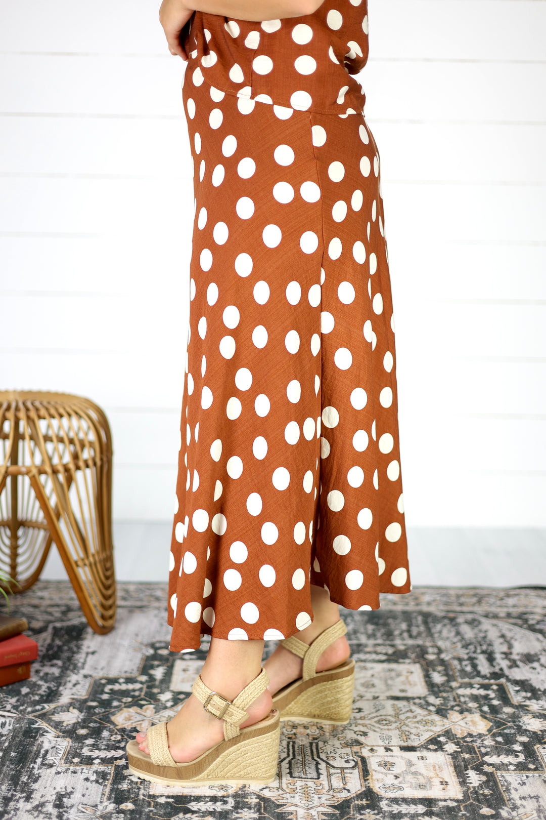 Rosalind Polka Dot Midi Skirt- Brown