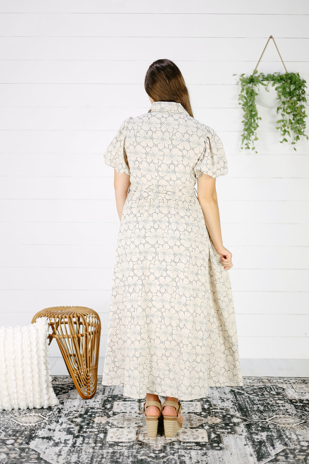 Laila Floral Midi Dress-Cream