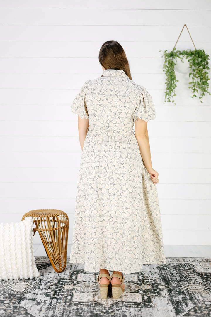 Laila Floral Midi Dress-Cream