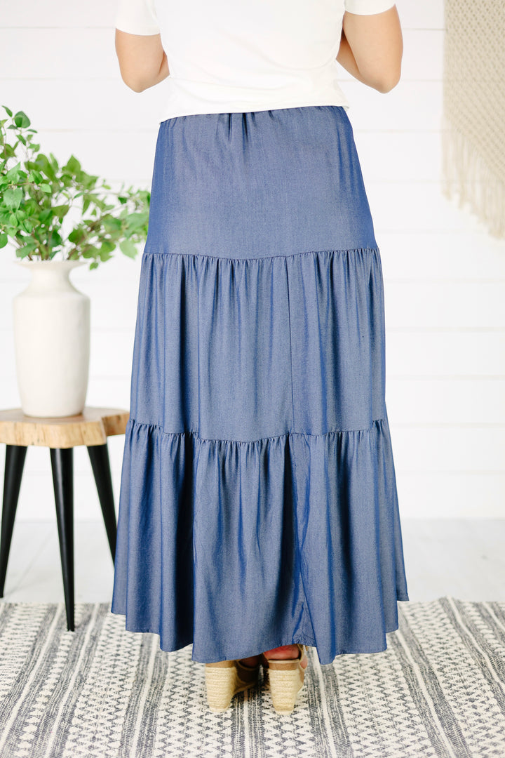 Leah Tiered Maxi Skirt-Denim
