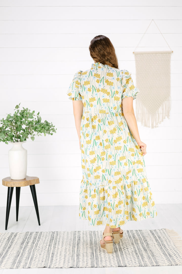 Maelyn Floral Midi Dress-Yellow