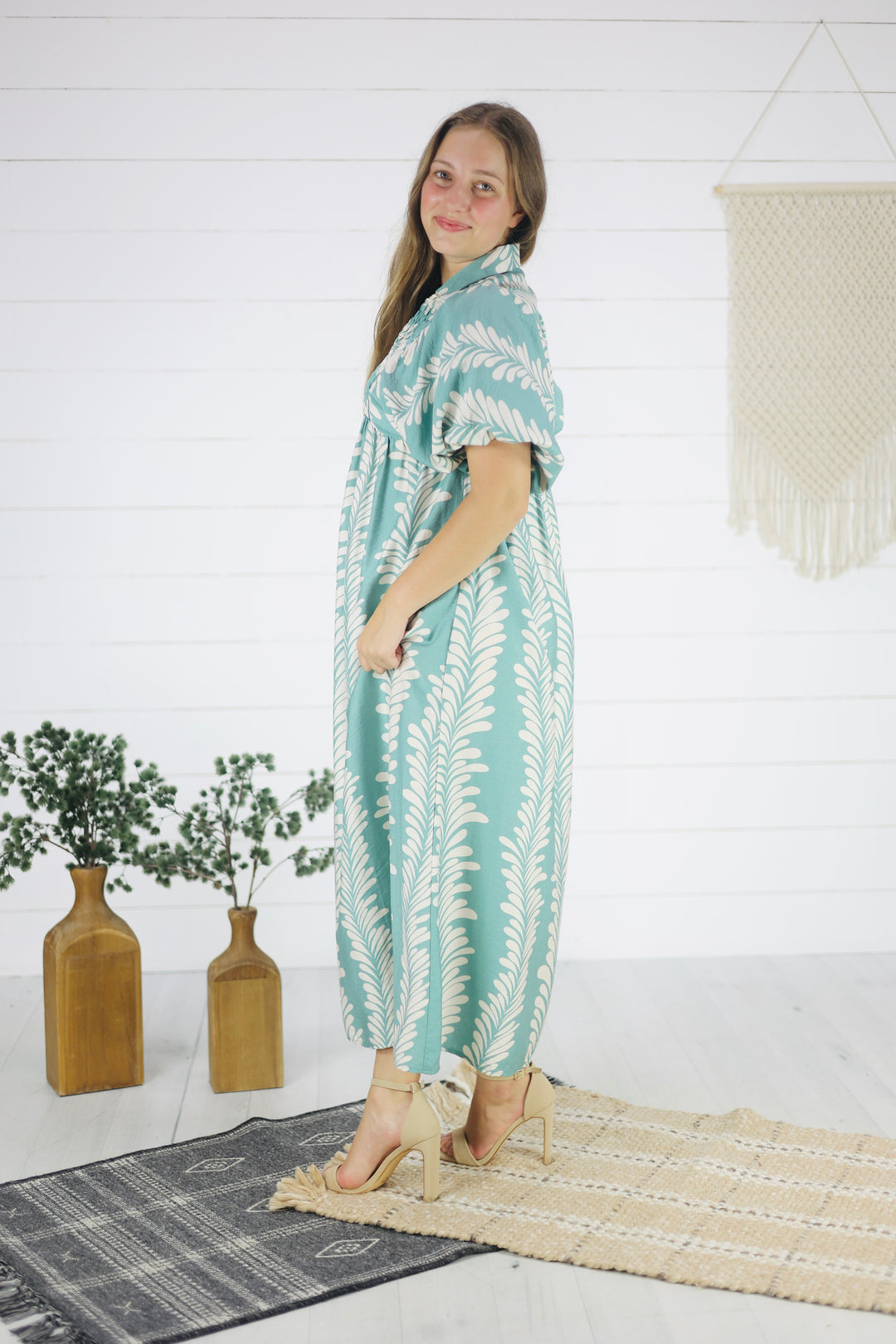 Nevada Print Midi Dress- Mint