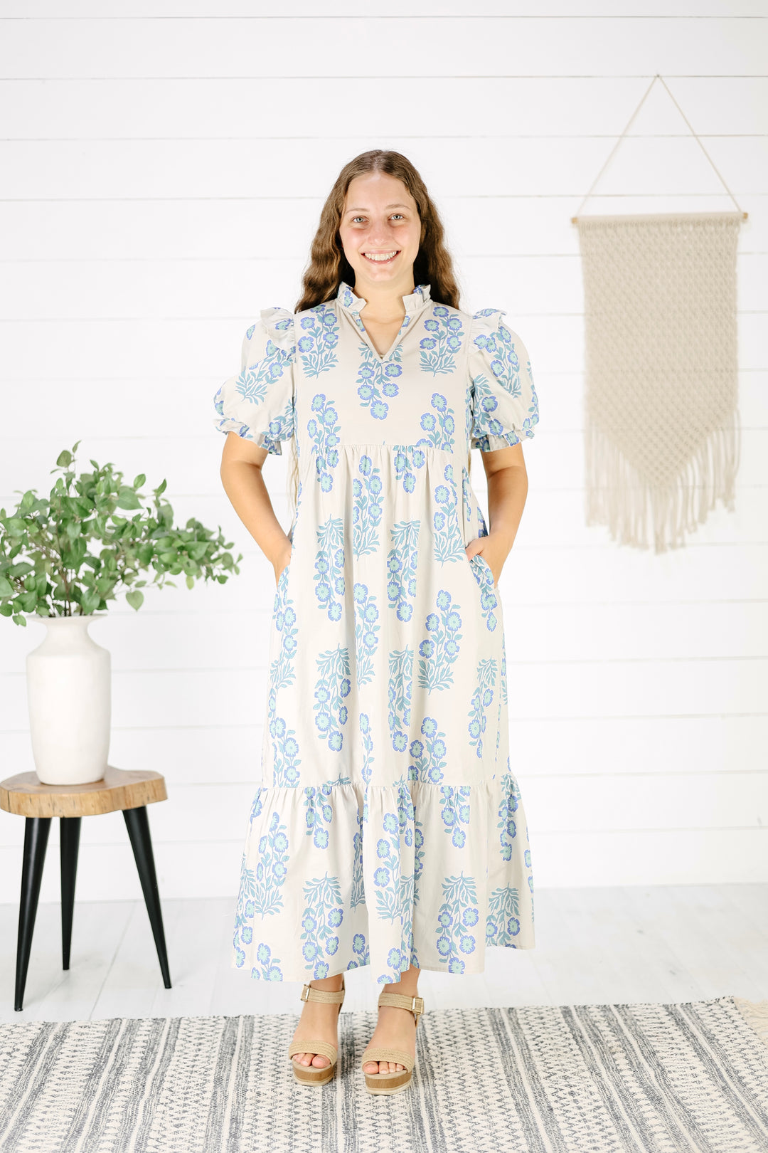 Jessica Floral Midi Dress- Blue