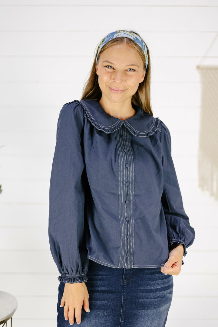 Angelia Collar Blouse - Navy
