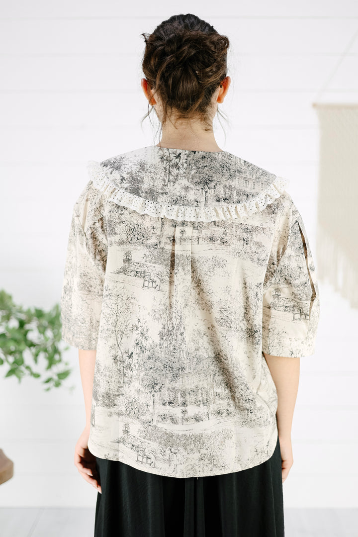 Lucie Lace Trimmed Blouse - Gray