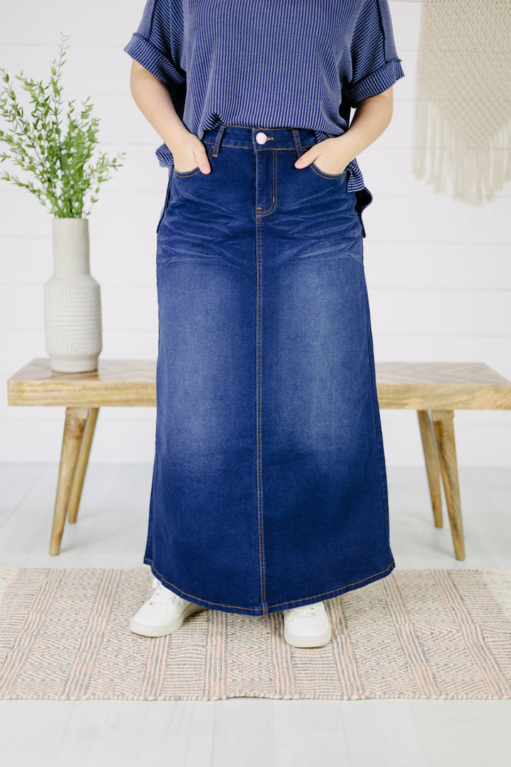Burkley Maxi Denim Skirt- Dk. Indigo
