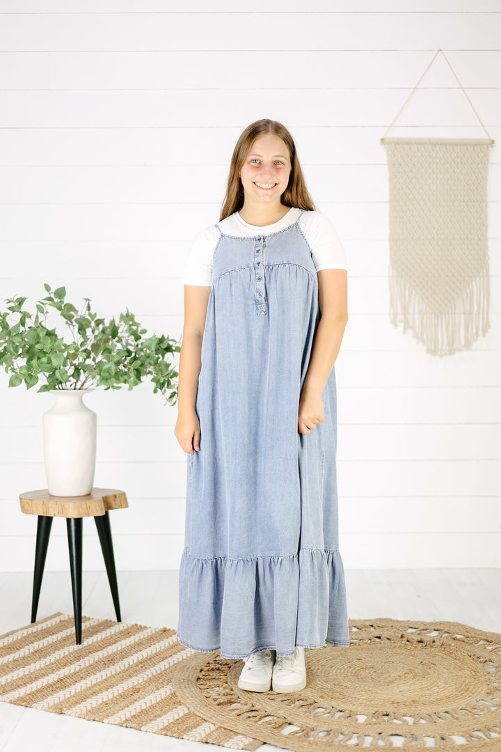Tristan Chambray Midi Dress- Denim