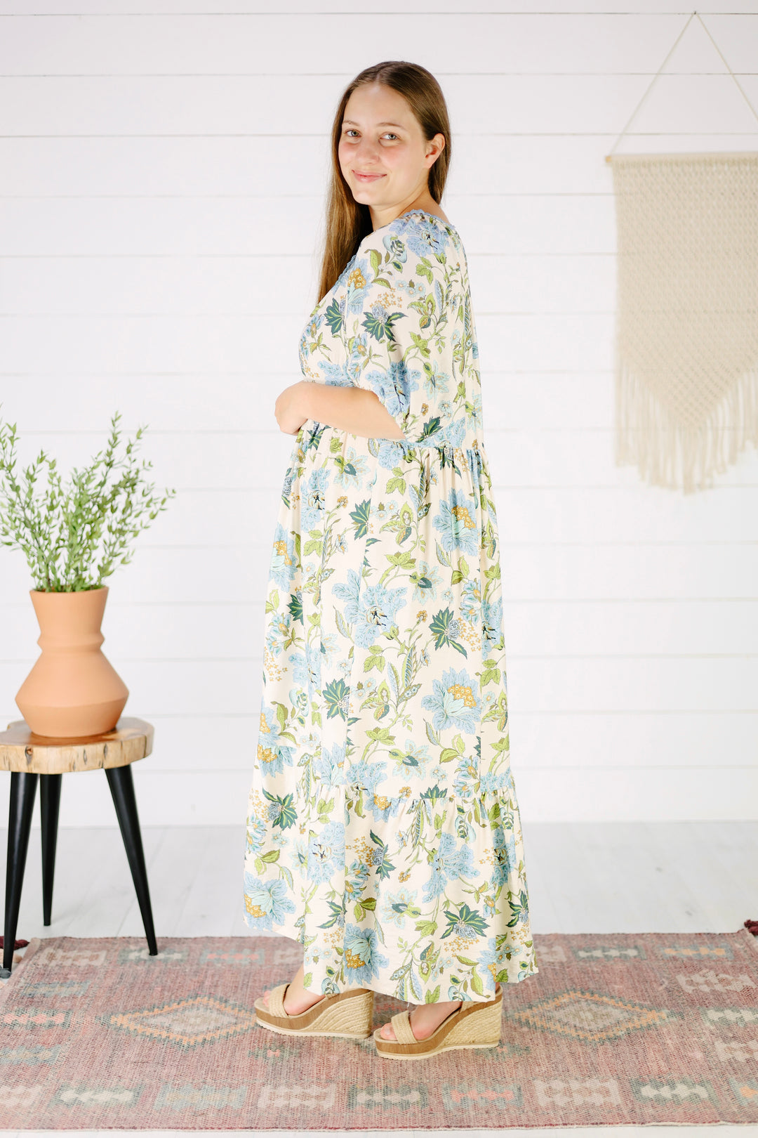 Harper Floral Midi Dress- Blue