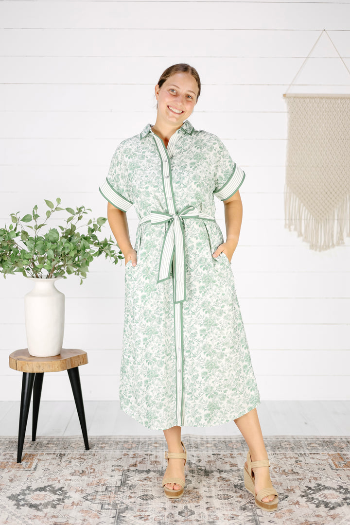 Jeanie Floral Midi Dress- Green