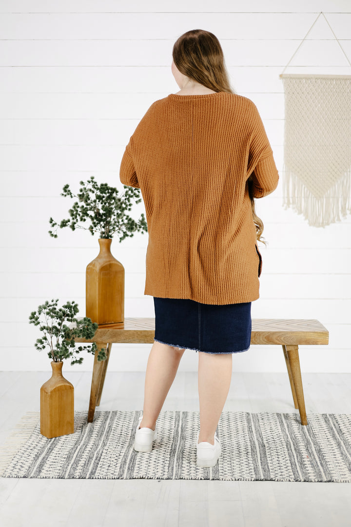 Arden Waffle Knit Top - Deep Camel/Final Sale
