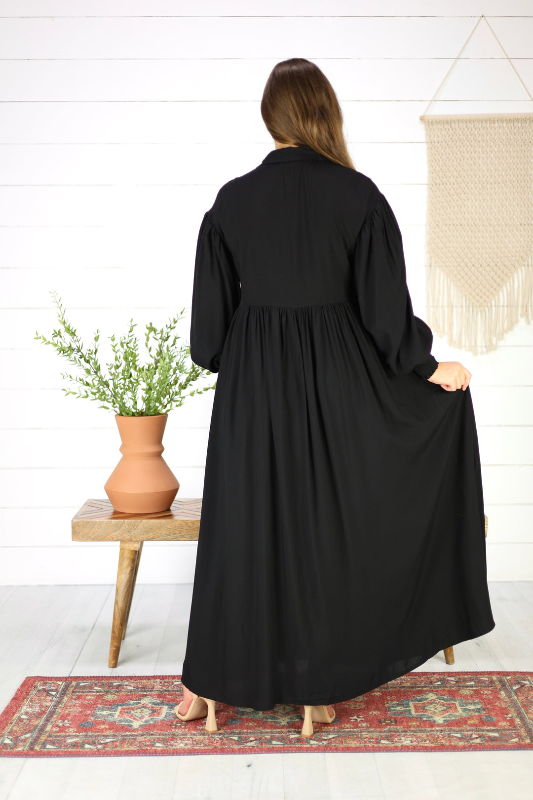 Casey Button Down Maxi Dress-Black