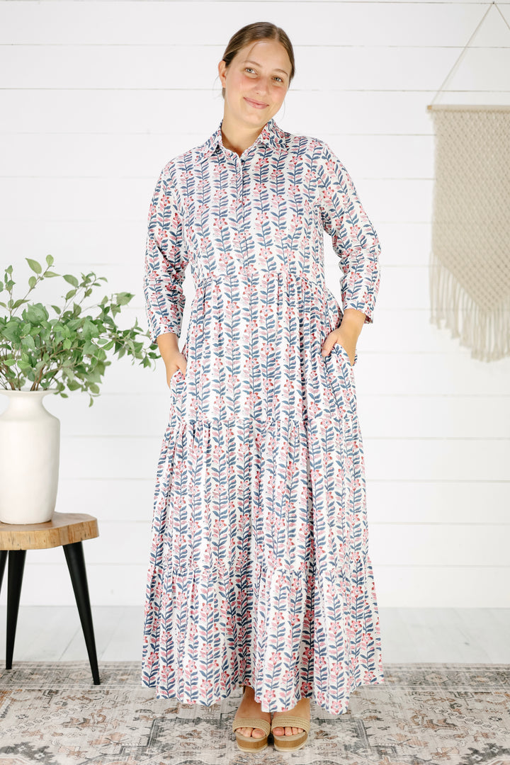 Emberly Hand Screen Printed Maxi Dress- Pink