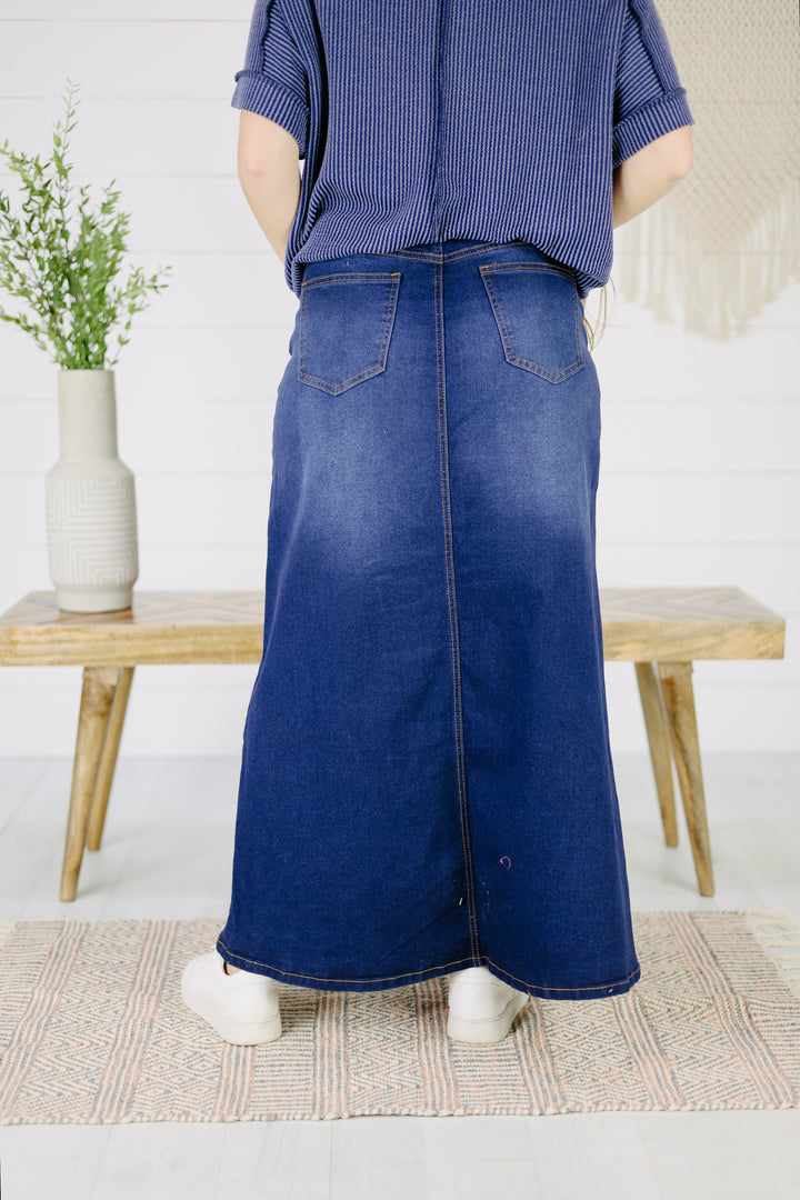 Burkley Maxi Denim Skirt- Dk. Indigo