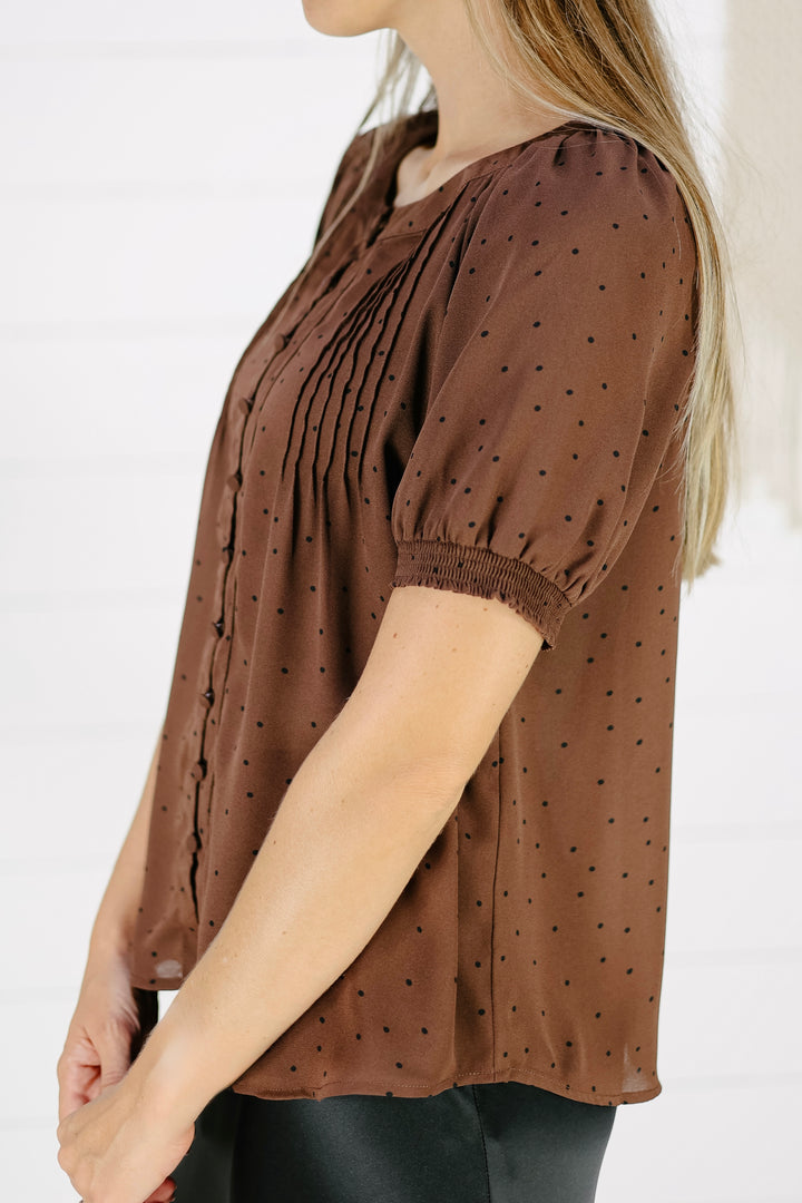 Leena Polka Dot Blouse- Brown