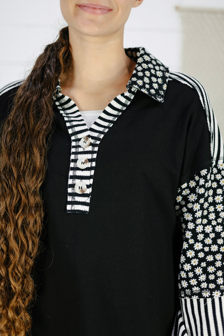 Gemma Mixed Print Top - Black