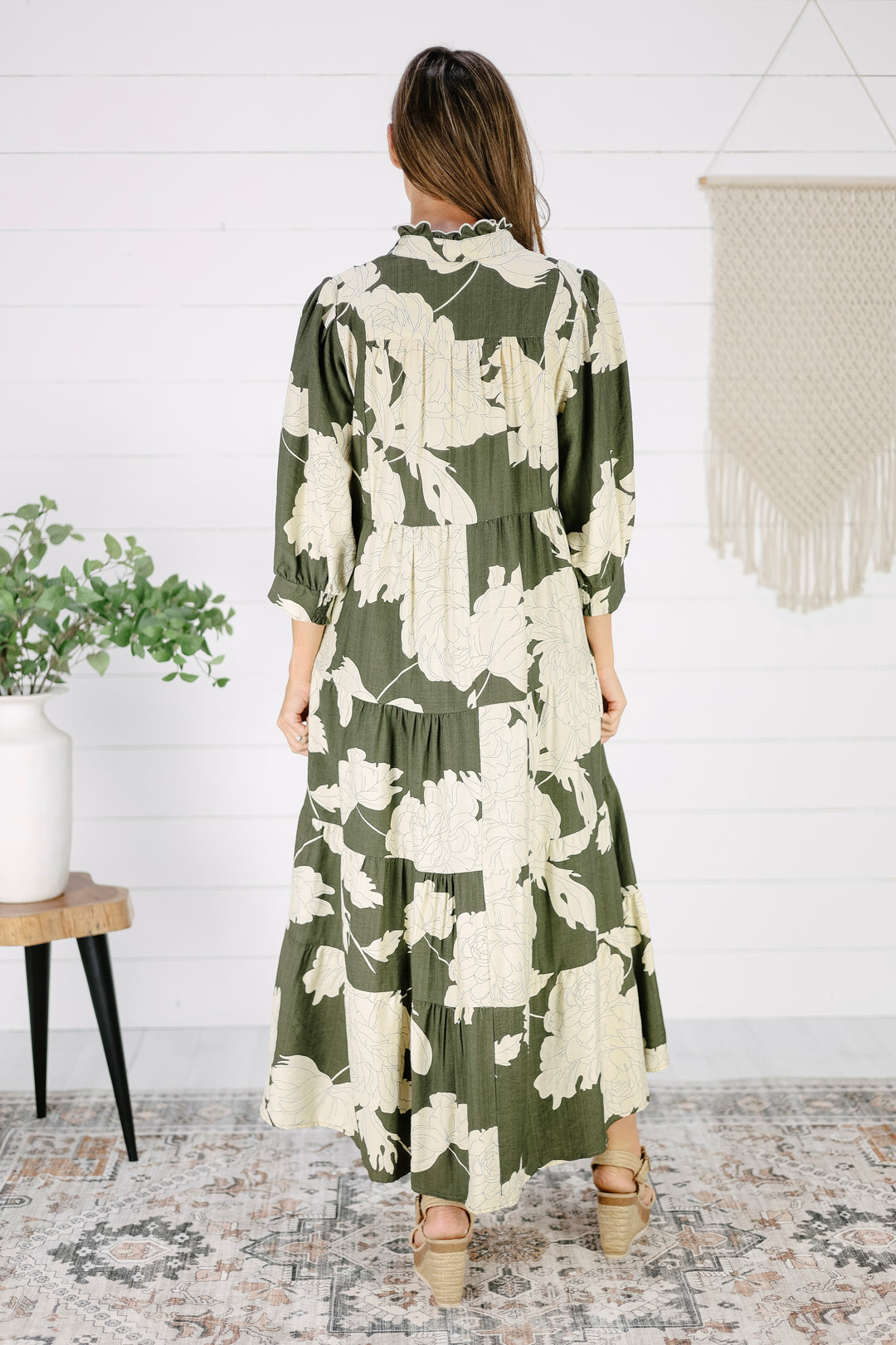Jolie Floral Midi Dress- Olive