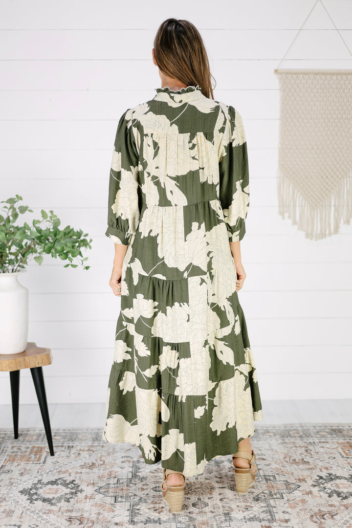 Jolie Floral Midi Dress- Olive