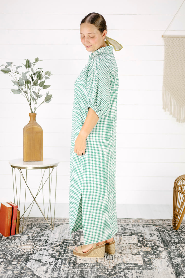 Malery Gingham Maxi Dress- Green