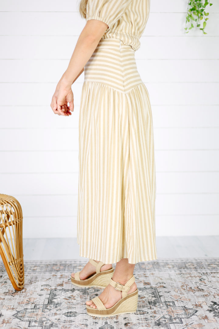 Alayna Stripe Midi Skirt- Camel