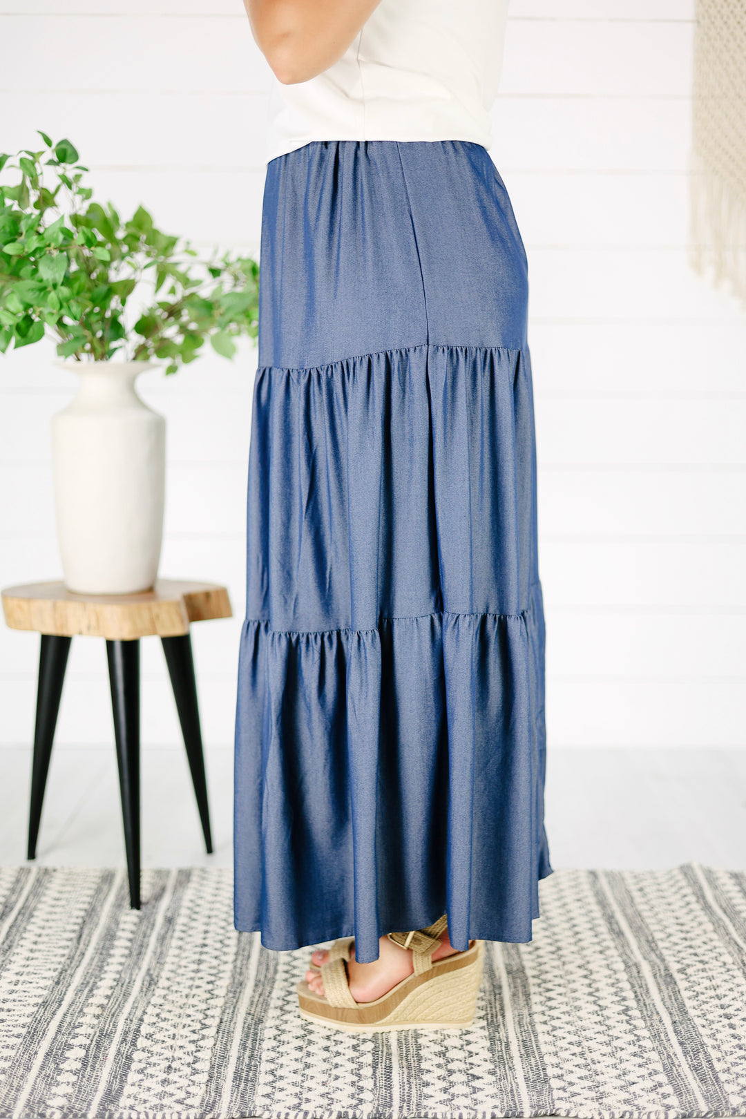 Leah Tiered Maxi Skirt-Denim