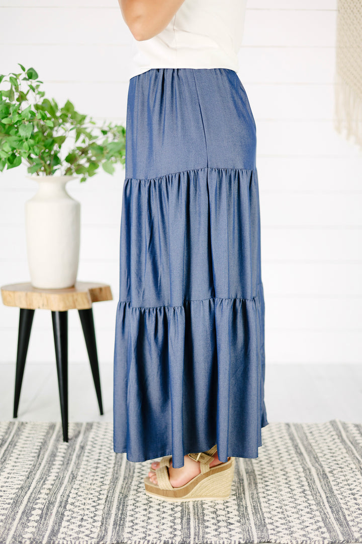 Leah Tiered Maxi Skirt-Denim