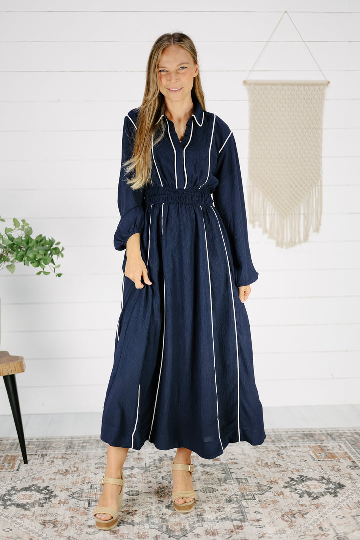 Kelsi Long Sleeve Maxi Dress- Navy