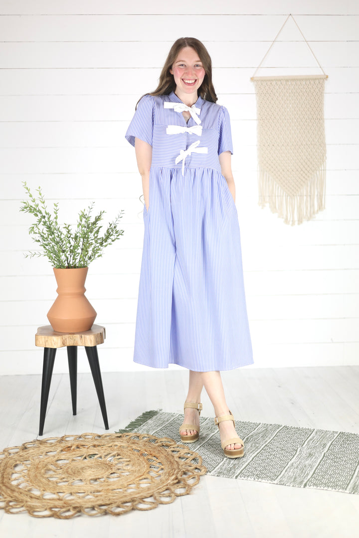 Adrienne  Bow Tie Dress- Blue