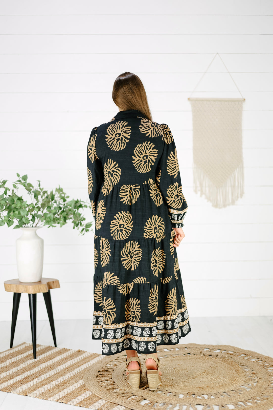 Sierra Print Midi Dress- Black