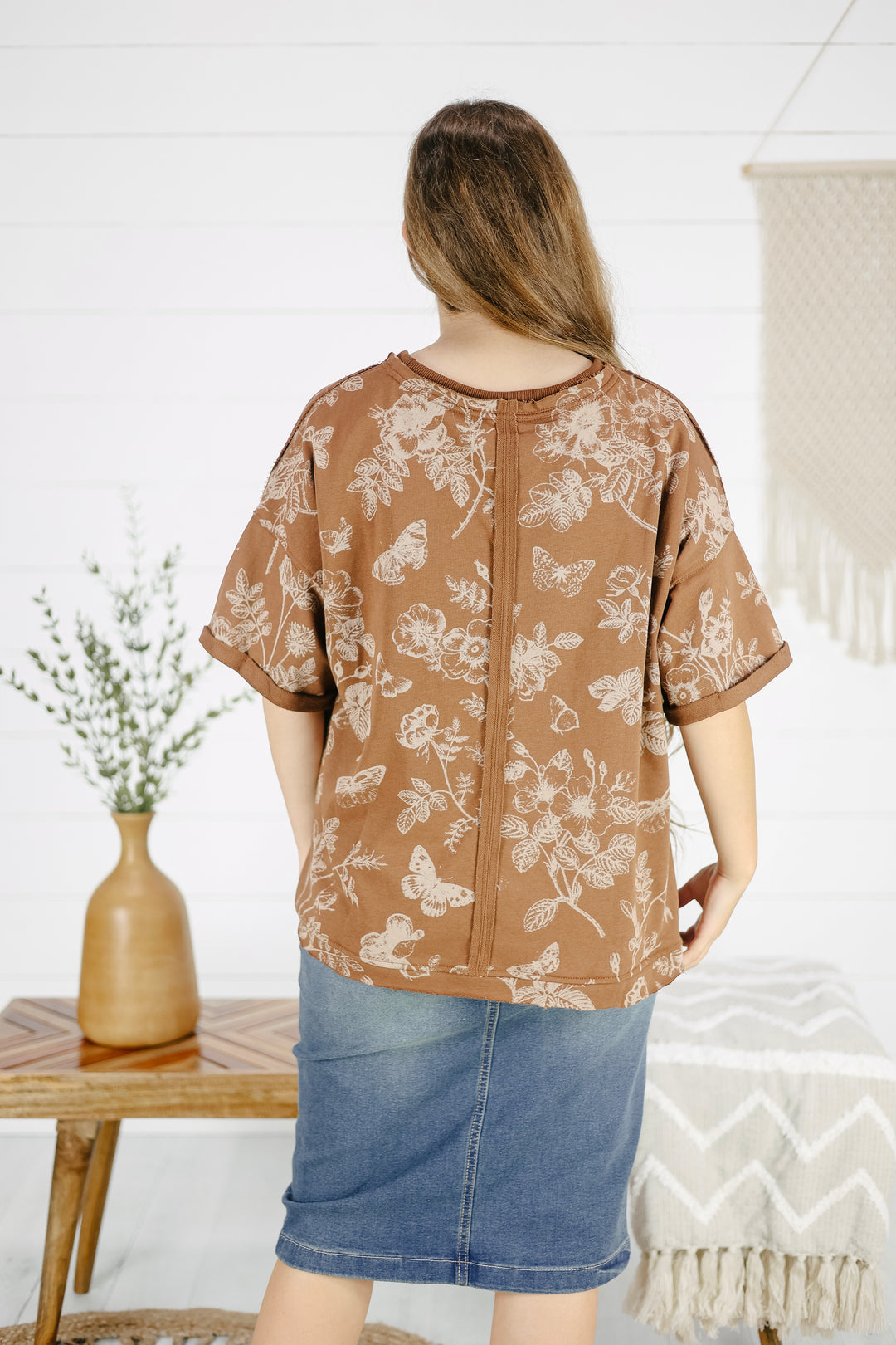Karson Floral Top- Brown