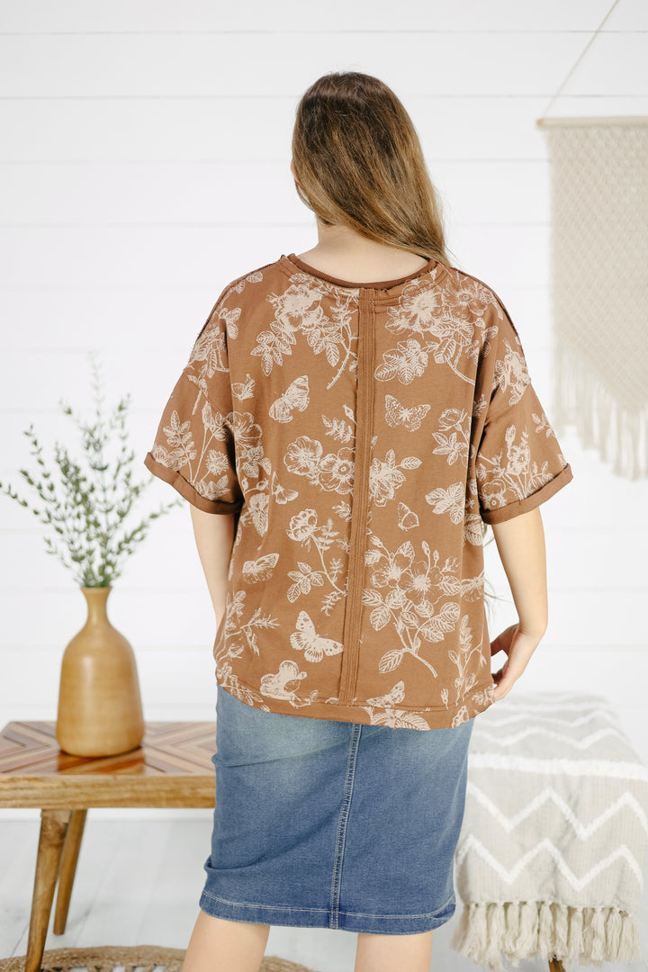 Karson Floral Top- Brown