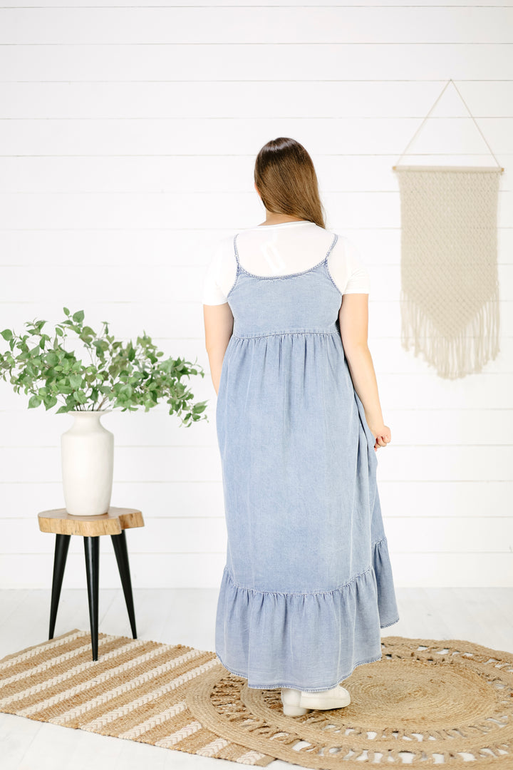 Tristan Chambray Midi Dress- Denim