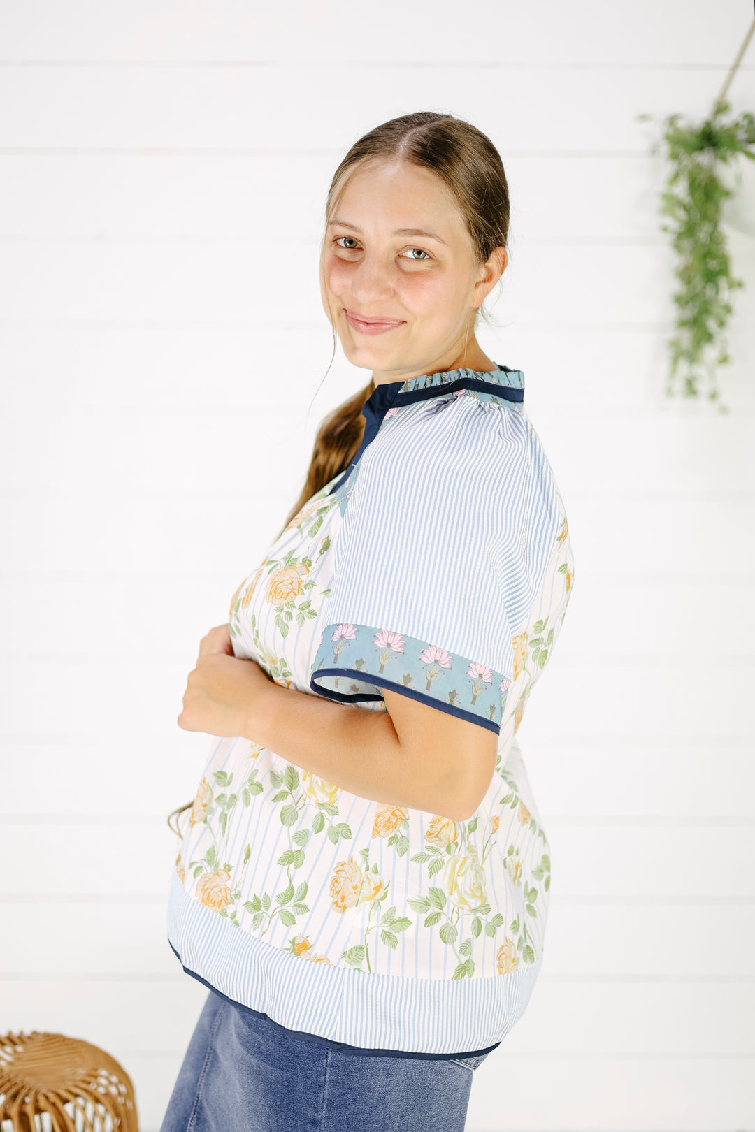 Stormi Mix Print Top-Blue