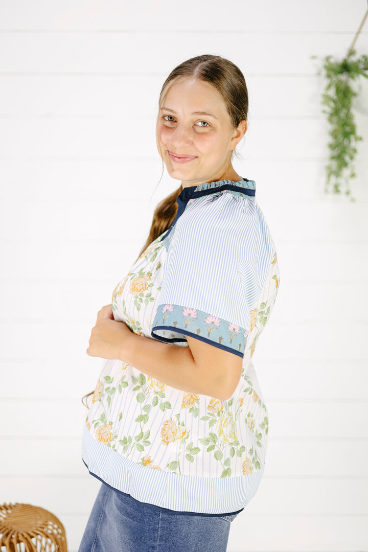 Stormi Mix Print Top-Blue